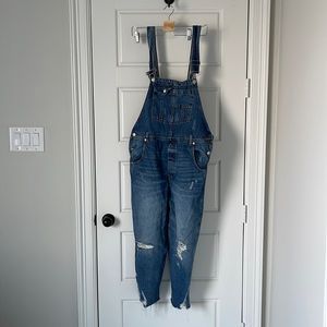 Free People Distressed Overalls